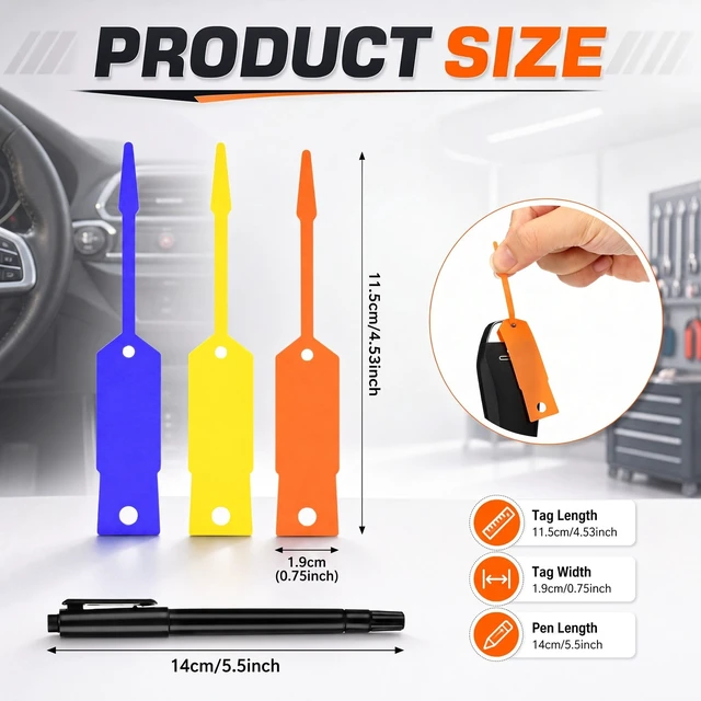 Alt view image 2 of 6 - 2000 Pcs Self Locking Arrow Key Tags,Colorful, 4 1/2 x 3/4 Inch Car Key Labels Self Lock Identifiers Car Parts Tags with 5 Pcs Black Pens for Office Automotive Shop Supplies