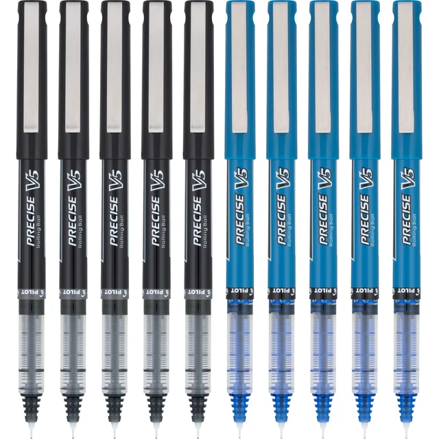 Alt view image 2 of 6 - Precise V5 Rolling Ball Pen Extra Fine Point 0.5mm, 5 Black and 5 Blue Liquid Ink Rollerball Pens. pack of 10