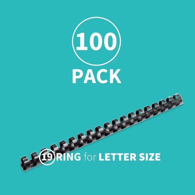 Alt view image 2 of 7 - Plastic Binding Comb Spines, 5/8 Inch, 19 Ring, Black, 100 Pack Plastic Binding Combs, 5/8 Inch Diameter, 120 Sheet Capacity, for Letter Size, for Students and Coworkers