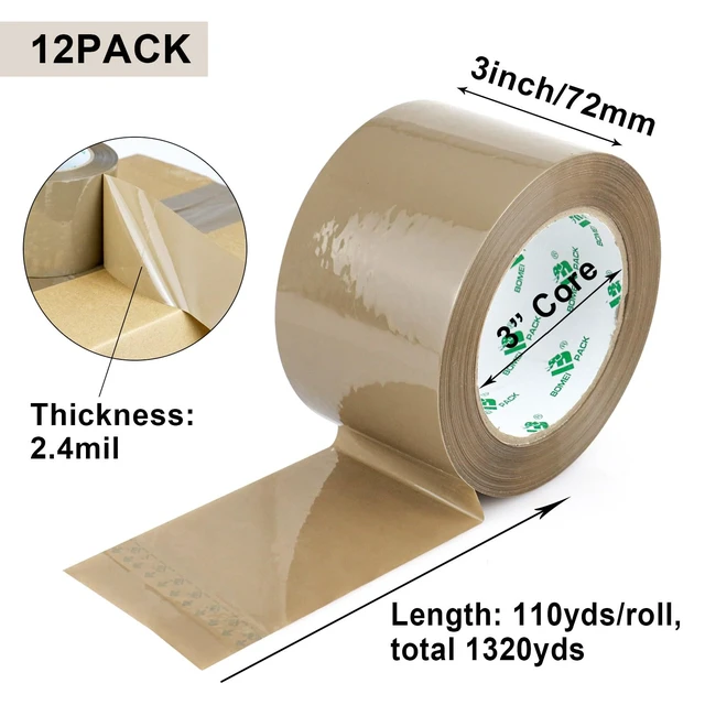 Alt view image 3 of 7 - 3inch Brown Packing Tape, 12 Refills Rolls Wide Packaging Tape for Moving, Shipping and Storage, 2.4 Mil x 110 Yards
