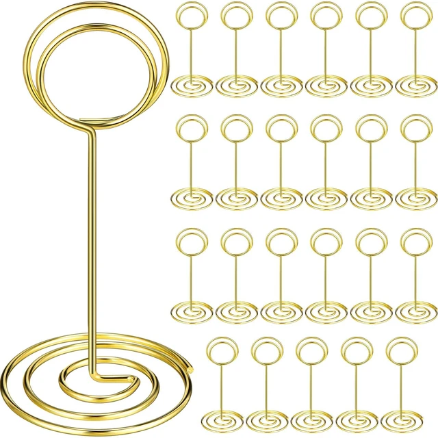 Main image of 48 pcs 3.35 Inch Picture Clips Table Place Photos Card Holder Gold number Cards Holds Menus Name, Wedding Reception Birthday Party Centerpieces, Durable Metal Wire,Spiral Base