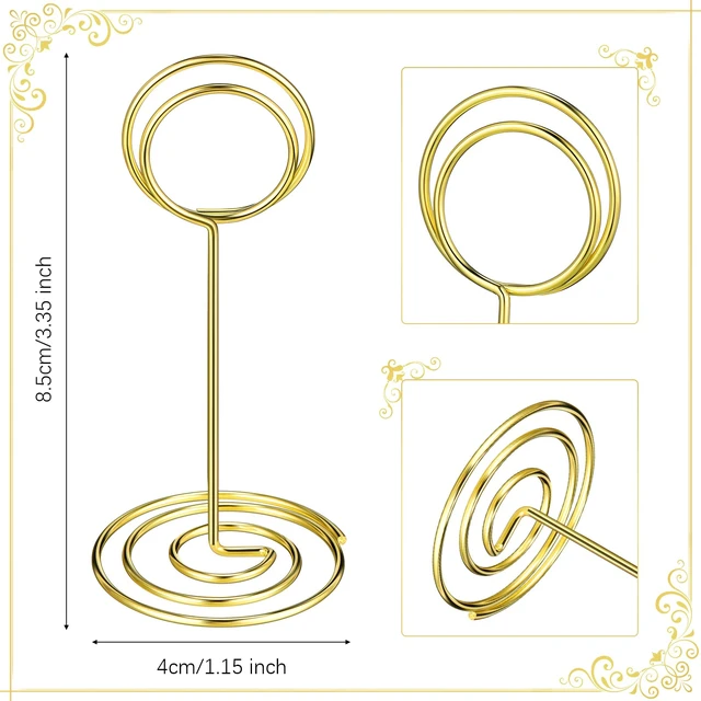 Alt view image 2 of 7 - 48 pcs 3.35 Inch Picture Clips Table Place Photos Card Holder Gold number Cards Holds Menus Name, Wedding Reception Birthday Party Centerpieces, Durable Metal Wire,Spiral Base