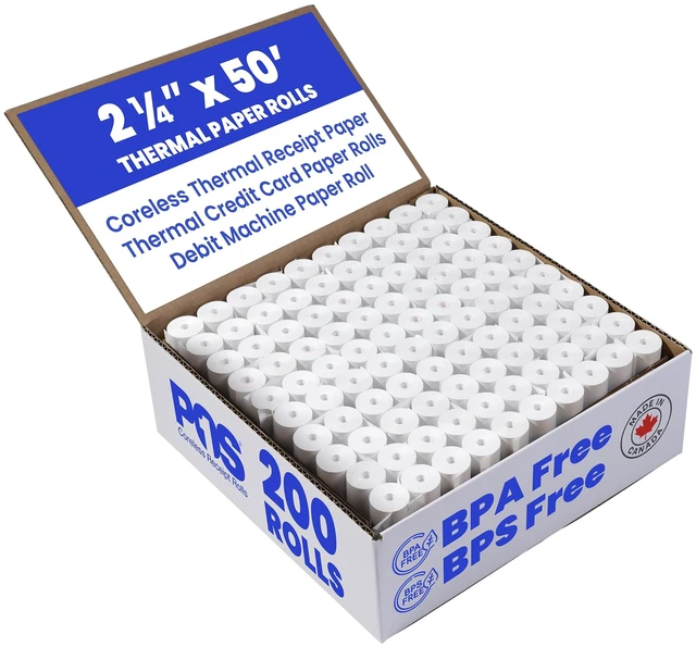 Main image of 2 1/4 x 50 ft 200 Rolls CORELESS BPA Free BPS Free Thermal Paper Rolls debit & credit