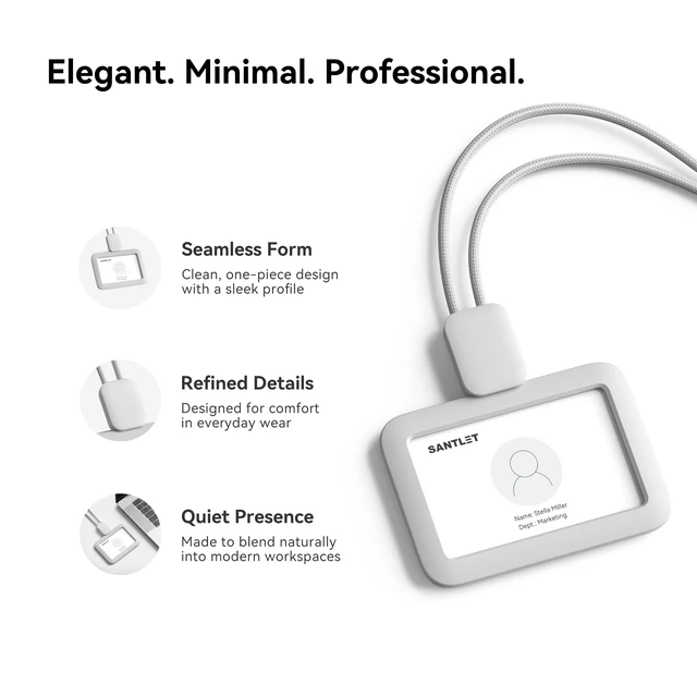 Alt view image 2 of 7 - Lanyards for ID Badges Holder, Soft Silicone, Retractable Cord Clean Quiet Profile with 2 Card Slots, Safety Breakaway Buckle for Office Staff Teachers Employees Cruising, Horizontal Gray
