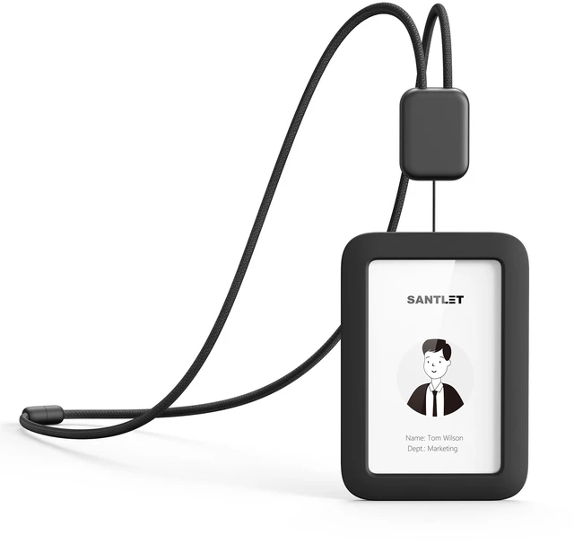 Main image of Lanyards for ID Badges Holder, Soft Silicone, Retractable Cord Clean Quiet Profile with 2 Card Slots, Safety Breakaway Buckle for Office Staff Teachers Employees Cruising, Vertical Black