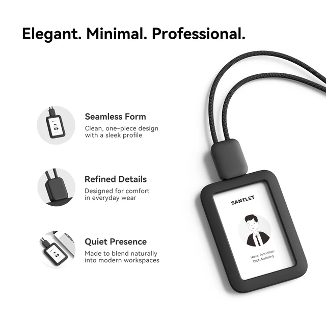 Alt view image 2 of 7 - Lanyards for ID Badges Holder, Soft Silicone, Retractable Cord Clean Quiet Profile with 2 Card Slots, Safety Breakaway Buckle for Office Staff Teachers Employees Cruising, Vertical Black