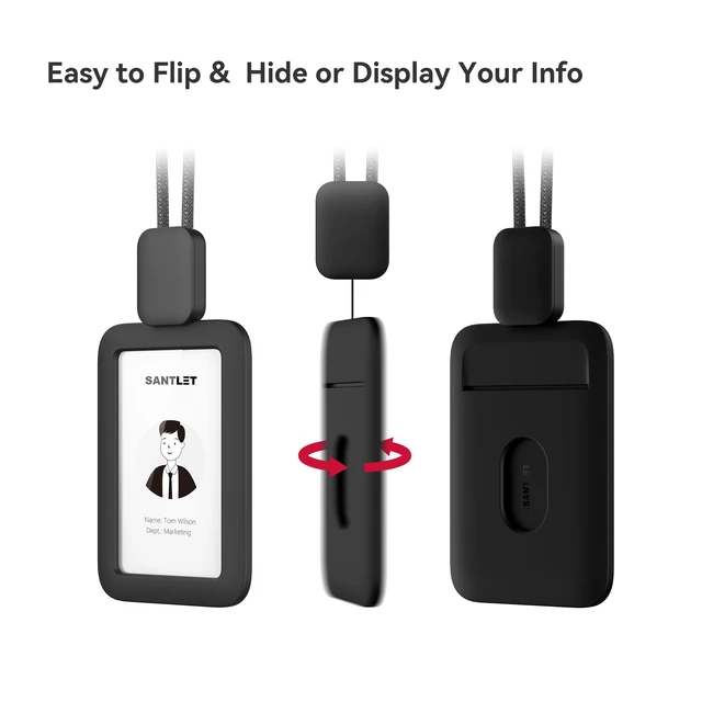 Alt view image 5 of 7 - Lanyards for ID Badges Holder, Soft Silicone, Retractable Cord Clean Quiet Profile with 2 Card Slots, Safety Breakaway Buckle for Office Staff Teachers Employees Cruising, Vertical Black