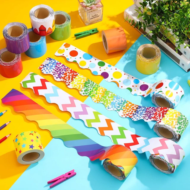 Alt view image 4 of 7 - 12 Rolls 394 ft Colorful Bulletin Board Borders Classroom Trim Decor Decorative Trim for Art Classroom Walls, Pencil Crayon Confetti Patterns, Back to School Fall Winter Holiday Themes