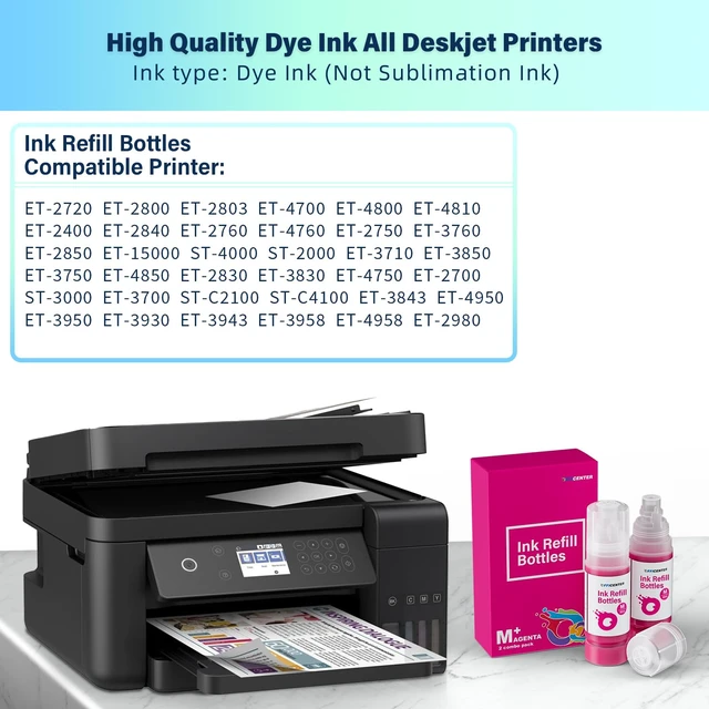 Alt view image 2 of 6 - Ink Refill Bottles Magenta Compatible Replacement for T502 ET-4760 ET-2760 ET-2750 ET-2720 ET-3760 ET-2850 ET-3710 ET-3850 ET-3750 ET-2803 ET-3930 ET-2980 ET-2988 Printer(2 * 80ml)