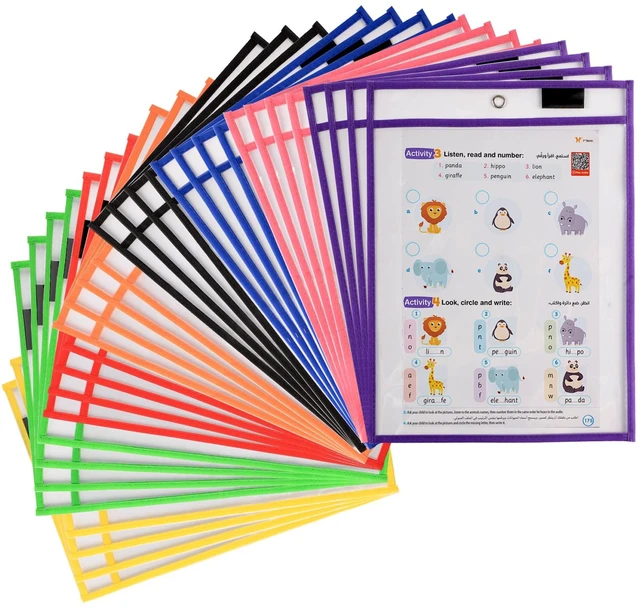 Main image of Ufamrine 30 Pcs Dry Erase Pockets Sleeves Colorful, Job Ticket Holders (10" * 13"), Reusable Plastic Sleeves for Teacher Classroom