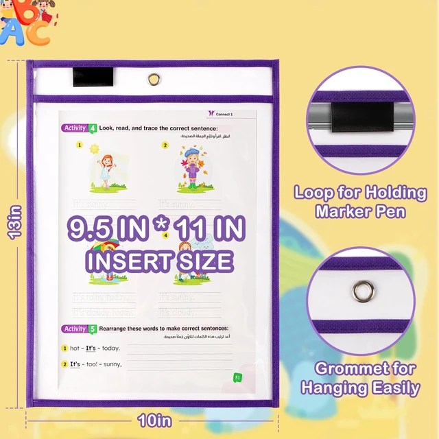 Alt view image 2 of 7 - Ufamrine 30 Pcs Dry Erase Pockets Sleeves Colorful, Job Ticket Holders (10" * 13"), Reusable Plastic Sleeves for Teacher Classroom