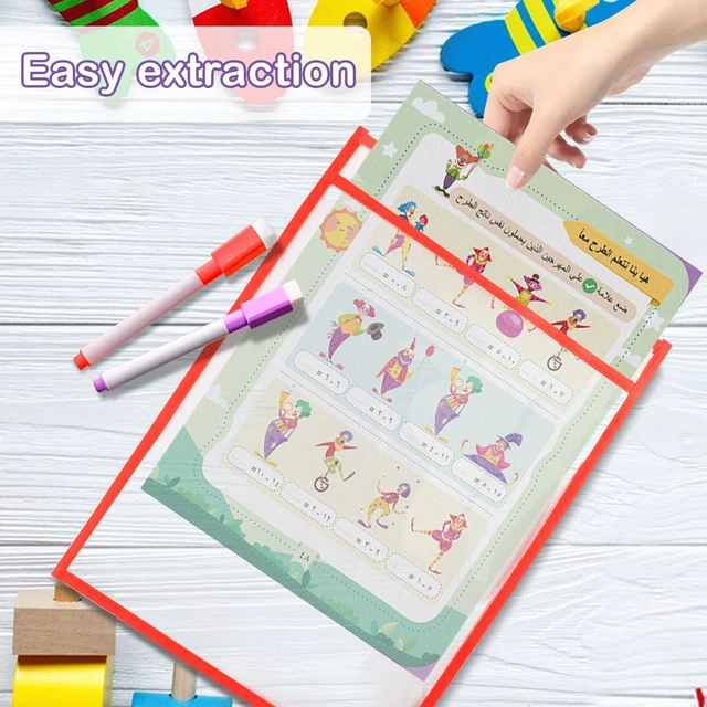 Alt view image 3 of 7 - Ufamrine 30 Pcs Dry Erase Pockets Sleeves Colorful, Job Ticket Holders (10" * 13"), Reusable Plastic Sleeves for Teacher Classroom