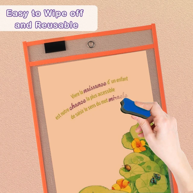 Alt view image 6 of 7 - Ufamrine 30 Pcs Dry Erase Pockets Sleeves Colorful, Job Ticket Holders (10" * 13"), Reusable Plastic Sleeves for Teacher Classroom