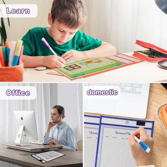 Alt view image 7 of 7 - Ufamrine 30 Pcs Dry Erase Pockets Sleeves Colorful, Job Ticket Holders (10" * 13"), Reusable Plastic Sleeves for Teacher Classroom