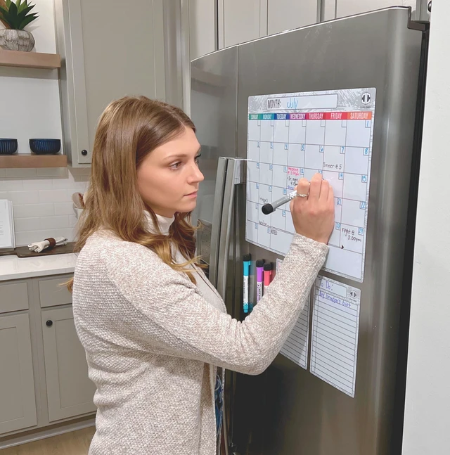 Alt view image 6 of 6 - Dry Erase Magnetic Calendar for Refrigerator 16.5x13; 2 Wide Notepads; 4 Markers; Eraser - No Stain Monthly Fridge Calendar Whiteboard