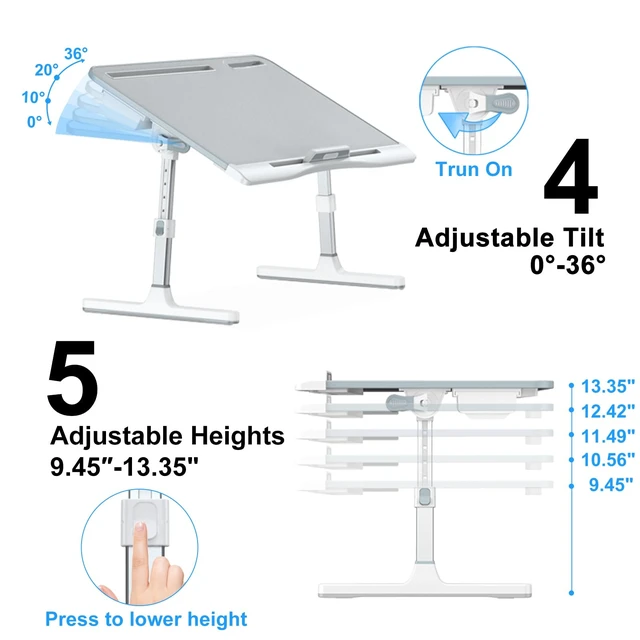 Alt view image 5 of 6 - Laptop Desk for Bed, X-Large Adjustable Laptop Table, Grey XXL-Extra Large, Foldable Lap Desks for Adults, with Storage Drawer, for Writing Painting Gaming Drawing on Couch Recliner
