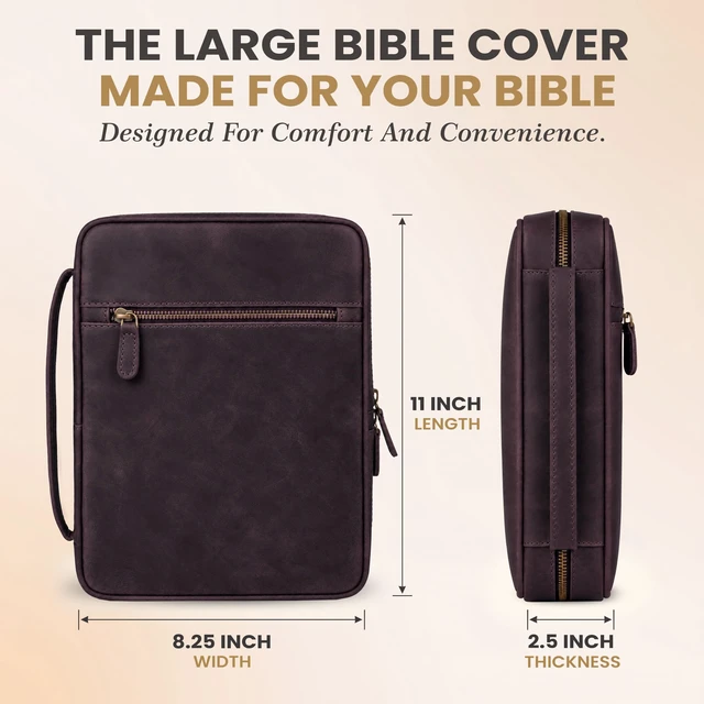 Alt view image 3 of 7 - Bible Cover Large Case Women, Purple. Bible Case Fits Standard, Large & Study Bibles up to 10.5 x 8 x 2.5 In, Ideal for men, women, Church & Travel, Handmade