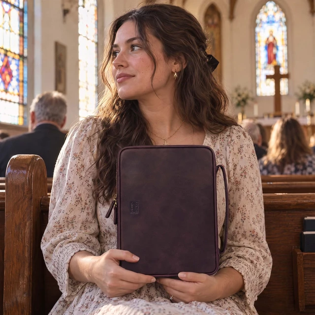 Alt view image 7 of 7 - Bible Cover Large Case Women, Purple. Bible Case Fits Standard, Large & Study Bibles up to 10.5 x 8 x 2.5 In, Ideal for men, women, Church & Travel, Handmade