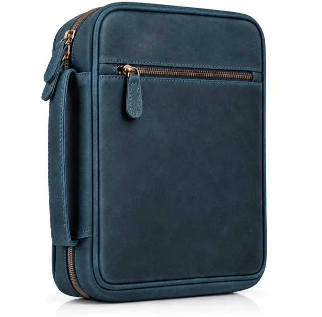 Main image of Bible Cover Carrying Case Men, Navy Blue. Bible Case Fits Standard, Large & Study Bibles up to 10.5 x 8 x 2.5 In, Ideal for men, women, Church & Travel, Handmade