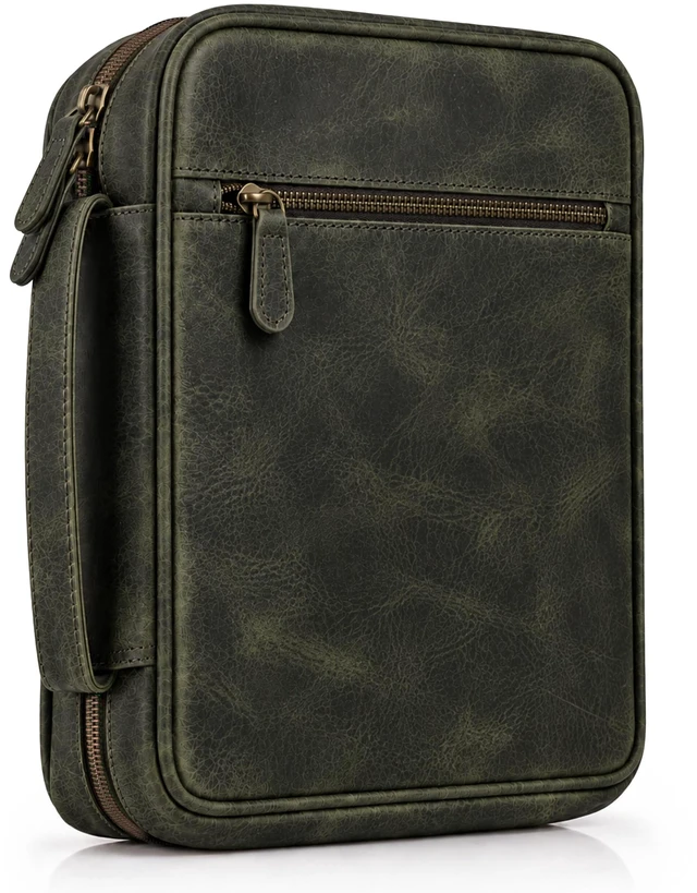 Main image of Bible Case For Men Cover, Olive Green. Bible Case Fits Standard, Large & Study Bibles up to 10.5 x 8 x 2.5 In, Ideal for men, women, Church & Travel, Handmade