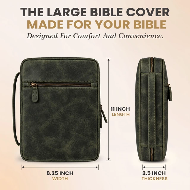 Alt view image 3 of 7 - Bible Case For Men Cover, Olive Green. Bible Case Fits Standard, Large & Study Bibles up to 10.5 x 8 x 2.5 In, Ideal for men, women, Church & Travel, Handmade