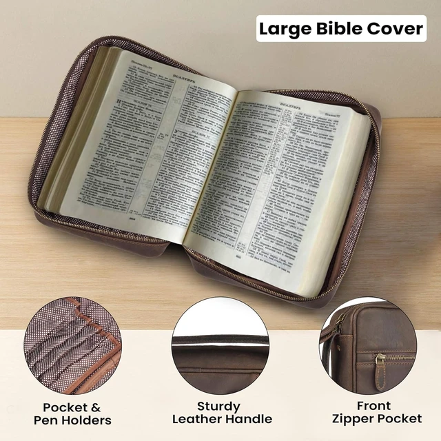 Alt view image 7 of 7 - Bible Bag Genuine Covers, Mahogany Brown. Bible Case Fits Standard, Large & Study Bibles up to 10.5 x 8 x 2.5 In, Ideal for men women, Church & Travel, Mahogany Brown