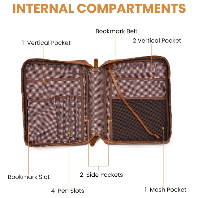 Alt view image 5 of 7 - Bible Bag Genuine Covers, Mahogany Brown. Bible Case Fits Standard, Large & Study Bibles up to 10.5 x 8 x 2.5 In, Ideal for men women, Church & Travel, Mahogany Brown