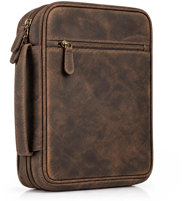 Main image of Large Bible Cover with Carry Handle & Zipper Brown Bible Case Fits Standard, Large & Study Bibles up to 10.5 x 8 x 2.5 In, Ideal for men, women, Church & Travel, Handmade