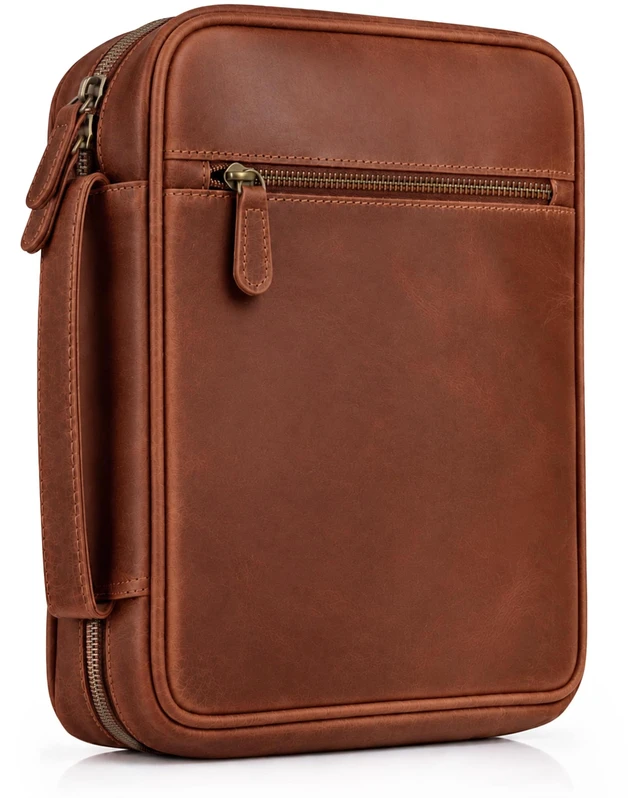 Main image of Large Bible Cover with Carry Handle & Zipper Bible Case Fits Standard, Large & Study Bibles up to 10.5 x 8 x 2.5 In, Ideal for men women, Church & Travel, Tan Brown