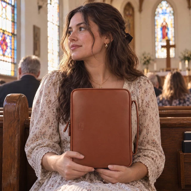 Alt view image 7 of 7 - Large Bible Cover with Carry Handle & Zipper Bible Case Fits Standard, Large & Study Bibles up to 10.5 x 8 x 2.5 In, Ideal for men women, Church & Travel, Tan Brown
