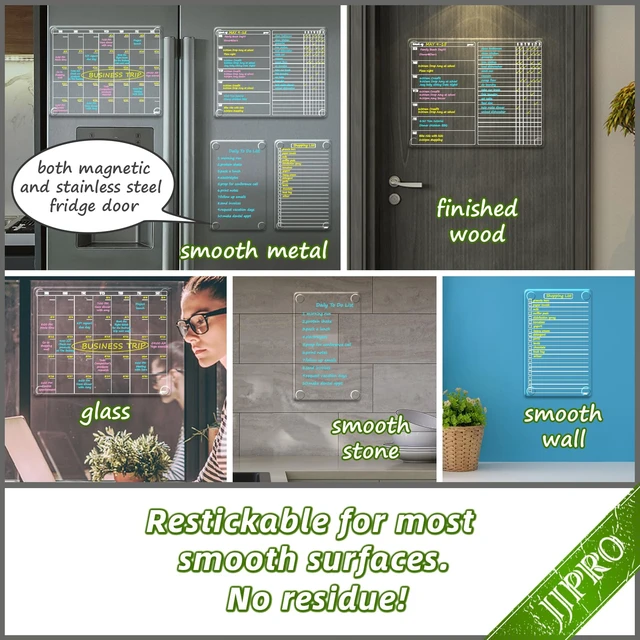 Alt view image 2 of 6 - Non-Magnetic Calendar for Fridge-Clear Monthly Calendar,Weekly Planner,List and Blank Board -Reusable Board Sticks to Fridge,Wall,Door&Glass,Non Magnetic Fridge Calendar