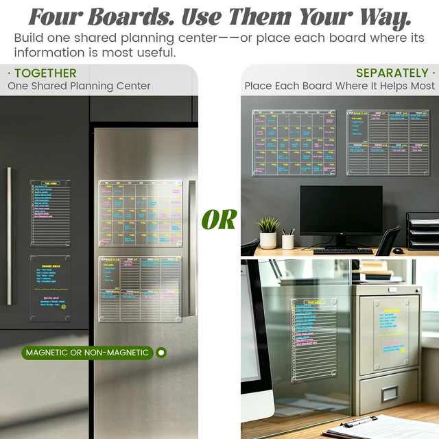 Alt view image 3 of 6 - Non Magnetic Dry Erase Calendar for Fridge-Reusable Monthly&Weekly Planning Board, List and Blank Board for All Smooth Surfaces. Clear Reusable Board Sticks to Fridge,Wall,Door&Glass