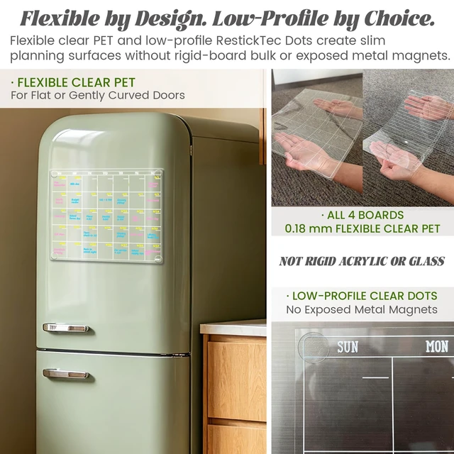 Alt view image 4 of 6 - Non Magnetic Dry Erase Calendar for Fridge-Reusable Monthly&Weekly Planning Board, List and Blank Board for All Smooth Surfaces. Clear Reusable Board Sticks to Fridge,Wall,Door&Glass