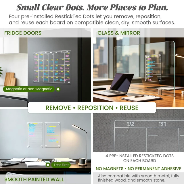 Alt view image 5 of 6 - Non-Magnetic Dry Erase Monthly Calendar for Fridge-Clear Monthly Calendar, Weekly Planner, List and Blank Board. Clear Reusable Calendar Stick to Fridge,Cabinet,Door&Glass