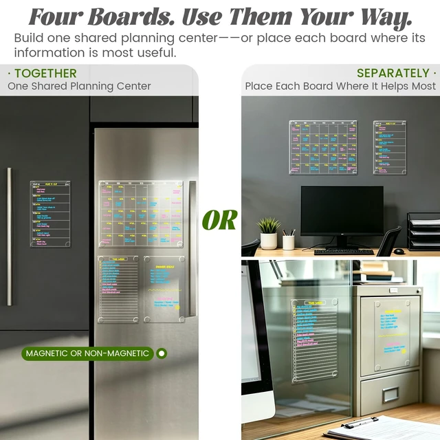 Alt view image 3 of 6 - Non-Magnetic Dry Erase Monthly Calendar for Fridge-Clear Monthly Calendar, Weekly Planner, List and Blank Board. Clear Reusable Calendar Stick to Fridge,Cabinet,Door&Glass