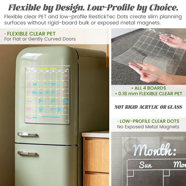 Alt view image 4 of 6 - Non-Magnetic Dry Erase Calendar - Monthly & Weekly Chart, List & Blank Board for Smooth Surfaces. Clear Reusable Calendar Sticks to Fridge, Cabinet, Door & Glass
