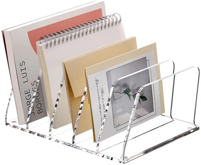 Main image of Clear Acrylic Mail Sorter Desk Bill Organizer Holder, 5 Compartments Small File Script Letter Document Storage for Desktop Filling Envelope Holder Office, Home, School Organization