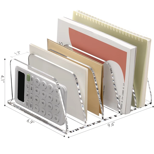 Alt view image 2 of 7 - Clear Acrylic Mail Sorter Desk Bill Organizer Holder, 5 Compartments Small File Script Letter Document Storage for Desktop Filling Envelope Holder Office, Home, School Organization