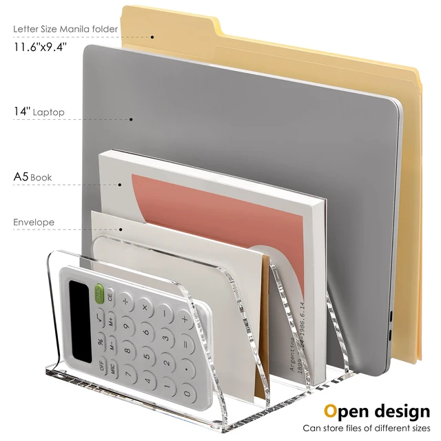 Alt view image 3 of 7 - Clear Acrylic Mail Sorter Desk Bill Organizer Holder, 5 Compartments Small File Script Letter Document Storage for Desktop Filling Envelope Holder Office, Home, School Organization