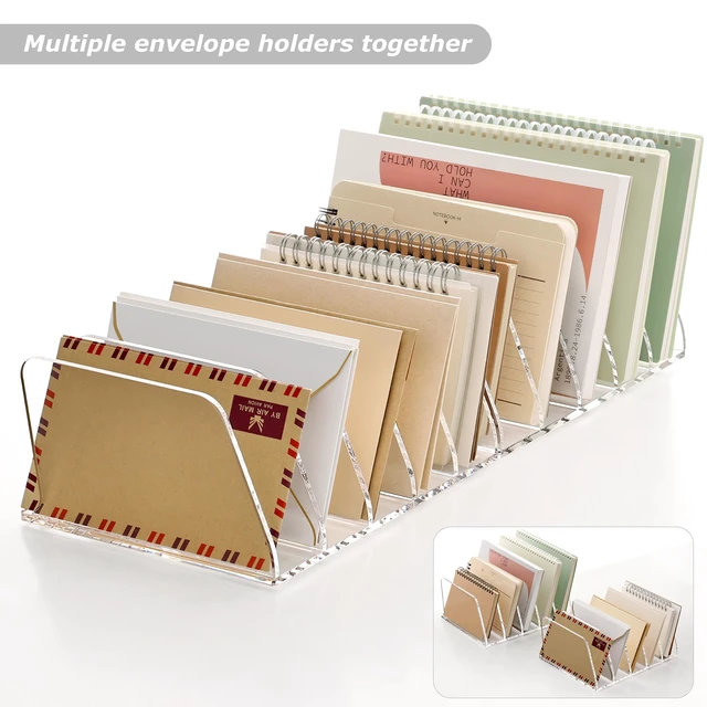 Alt view image 4 of 7 - Clear Acrylic Mail Sorter Desk Bill Organizer Holder, 5 Compartments Small File Script Letter Document Storage for Desktop Filling Envelope Holder Office, Home, School Organization