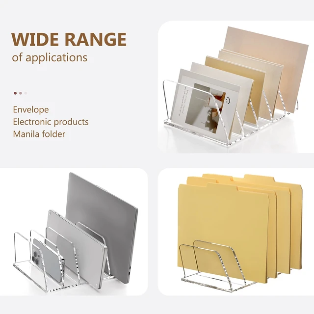 Alt view image 5 of 7 - Clear Acrylic Mail Sorter Desk Bill Organizer Holder, 5 Compartments Small File Script Letter Document Storage for Desktop Filling Envelope Holder Office, Home, School Organization