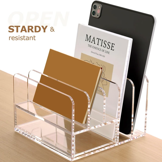 Alt view image 3 of 7 - Acrylic Mail Sorter Desk Organizer Holder with Drawer, 5 Compartments Clear Small File Script Letter Document Storage for Desk Bill Filling Envelope Holder Office, Home, School Organization