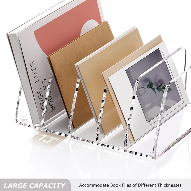 Alt view image 7 of 7 - Clear Acrylic Mail Sorter Desk Bill Organizer Holder, 5 Compartments Small File Script Letter Document Storage for Desktop Filling Envelope Holder Office, Home, School Organization