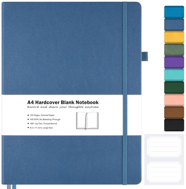 Main image of Blank Notebook Hardcover Sketch Book, 8.5 x 11 Blank Journal No Bleed Paper Large Thick Paper Sketch Book for Drawing Art, Unlined Notebook Journal for Women Men, A4 Leather Sketchbook, Lay Flat, Blue