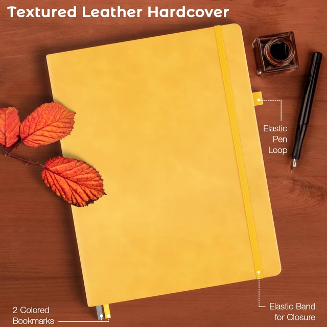 Alt view image 5 of 6 - Blank Notebook Hardcover Sketchbook, 8.5" x 11" Blank Journal, Thick Paper Large Thick Paper Sketchbook for Drawing Art, Unlined Notebook Journal for Women Men, A4 Leather Sketchbook, Lay Flat, Yellow