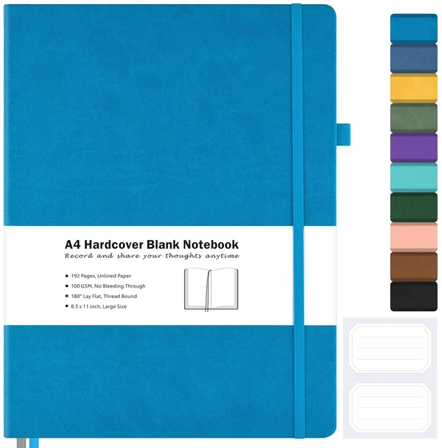 Main image of Blank Notebook Hardcover Sketchbook, 8.5" x 11" Blank Journal, Thick Paper Large Thick Paper Sketchbook for Drawing Art, Unlined Notebook Journal for Women Men, A4 Leather Sketchbook, Lay Flat, Blue