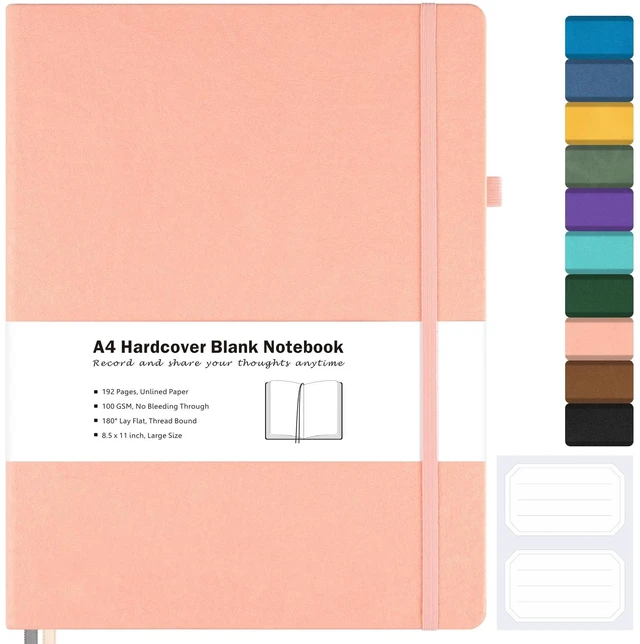 Main image of Blank Notebook Hardcover Sketchbook, 8.5" x 11" Blank Journal, Thick Paper Large Thick Paper Sketchbook for Drawing Art, Unlined Notebook Journal for Women Men, A4 Leather Sketchbook, Lay Flat, Pink