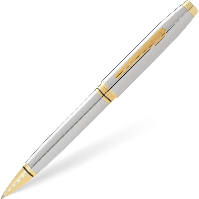 Main image of Coventry Polished Chrome, Gold-Tone Ballpoint Pen, Black Ink Refillable Ballpoint Pen for Smooth Writing, Professional Elegant Accessory, Long-Lasting Use, Desk Essential, Medium Point