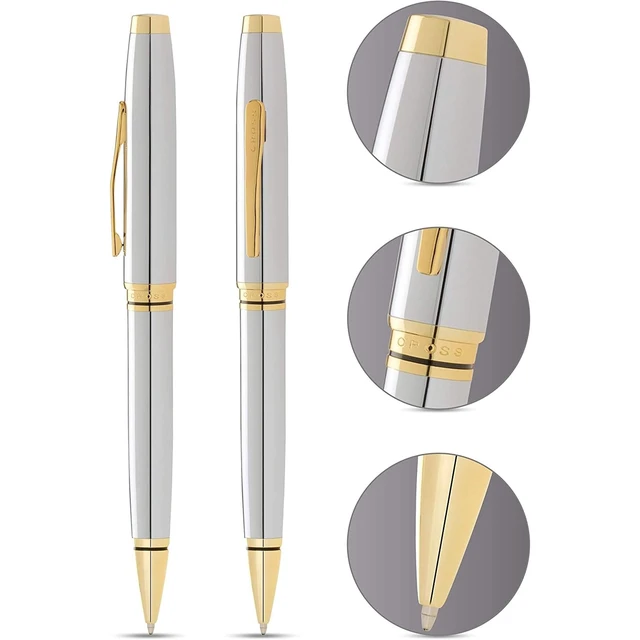 Alt view image 4 of 7 - Coventry Polished Chrome, Gold-Tone Ballpoint Pen, Black Ink Refillable Ballpoint Pen for Smooth Writing, Professional Elegant Accessory, Long-Lasting Use, Desk Essential, Medium Point