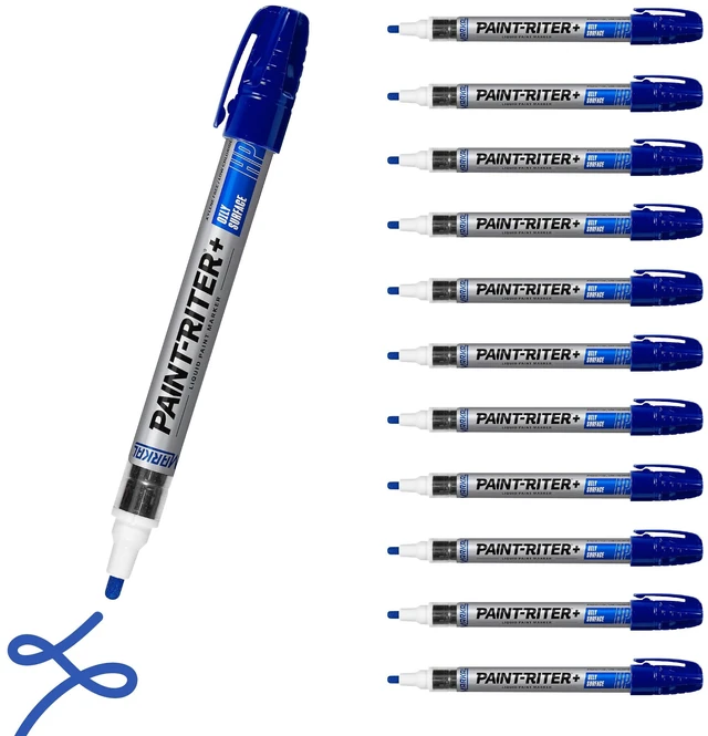 Main image of 96965 Paint-Riter+ Oily Surface Liquid Paint Marker, Versatile Surface Compatibility, Bold Mark Size 1.8", Blue 12-Pack